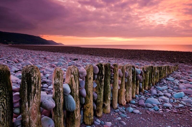 Pebble Beach at Sunset — Purple, Dramatic