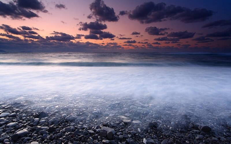 Pebble Beach at Sunset — Purple, Serene