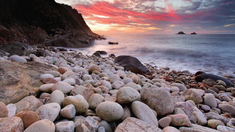 Pebble Beach at Sunset — Red, Dramatic