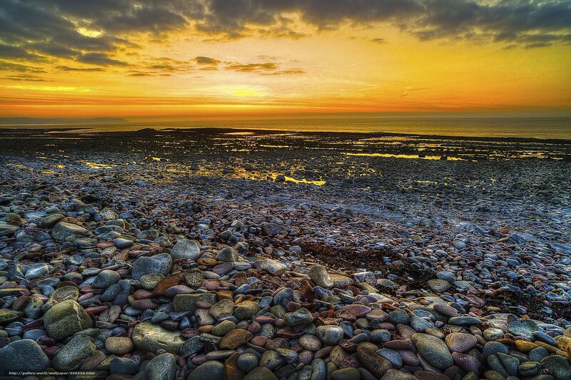 Pebble Beach at Sunset — Yellow, Dramatic, Photograph