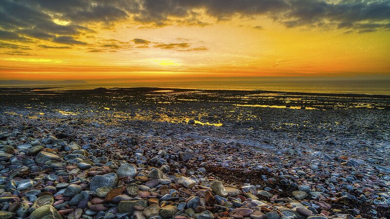 Pebble Beach at Sunset — Yellow, Dramatic