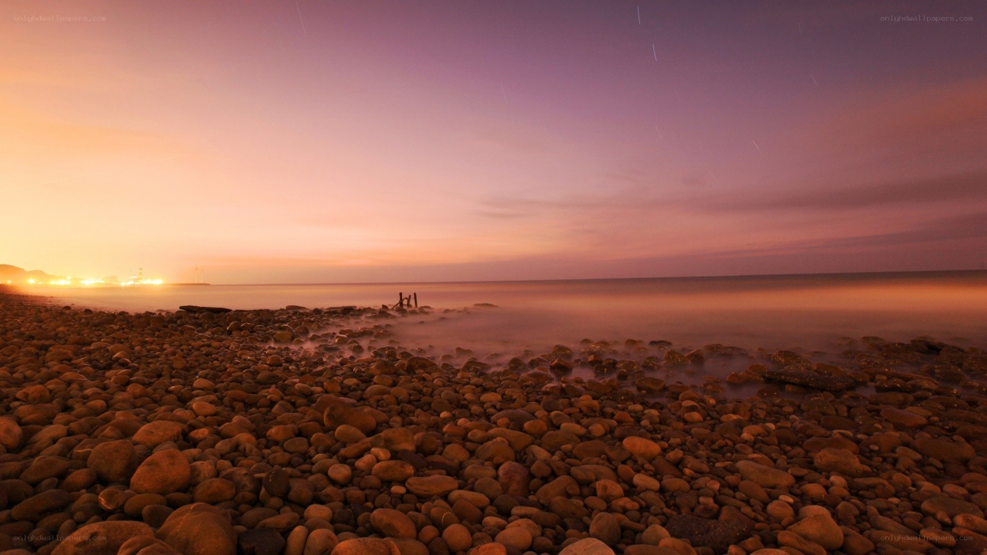 Pebble beach at twilight