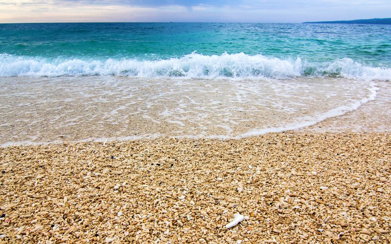 Pebble Beach with Waves — Blue, Calm, Afternoon, Photograph