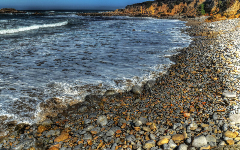 Pebble Beach with Waves — Blue, Dramatic