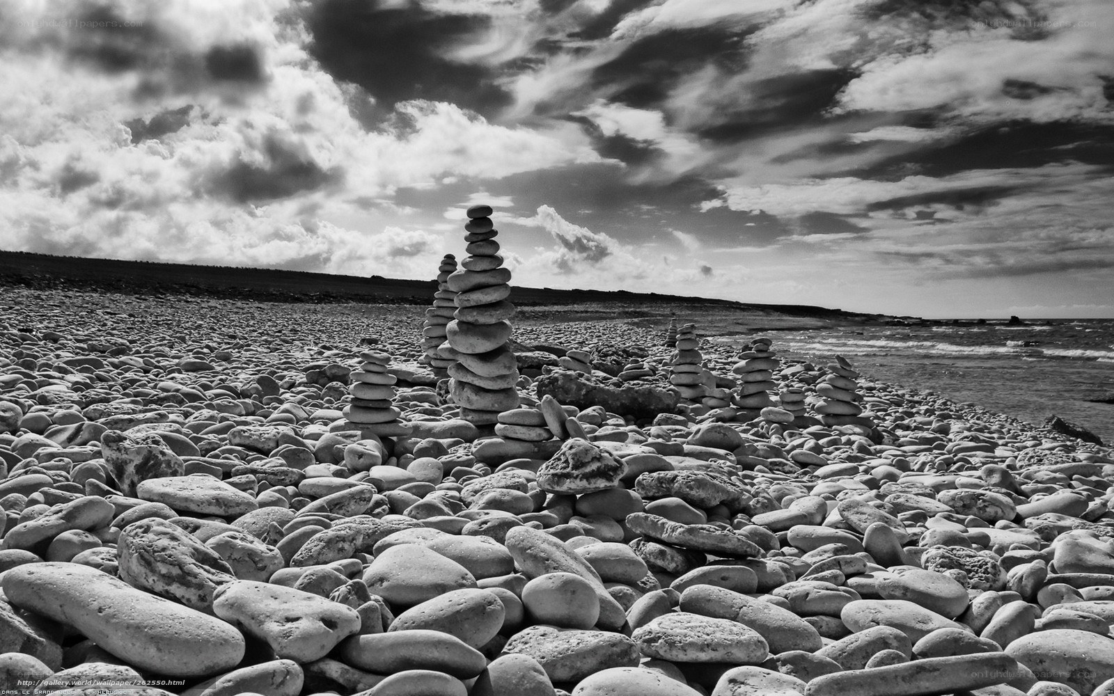 Pebble stacks on a beach