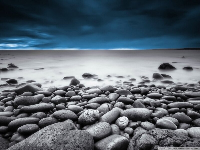 Pebbled Beach at Dusk — Blue