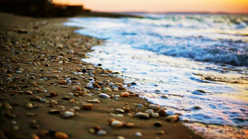 Pebbled Beach at Sunset — Brown
