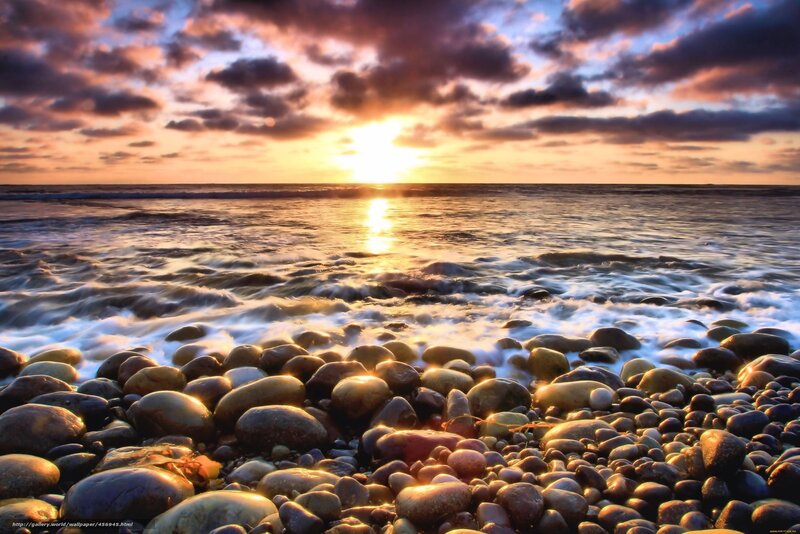 Pebbled Beach at Sunset — Orange