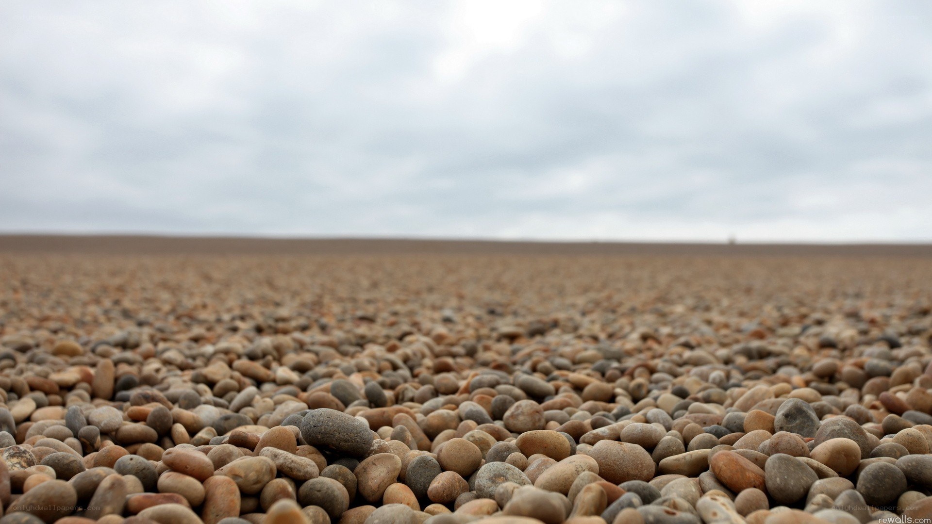 pebbled beach under cloudy sky
