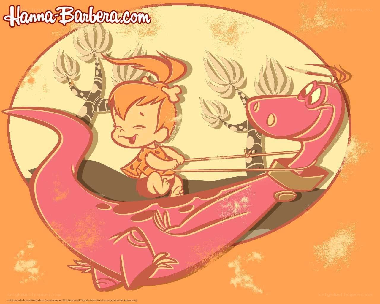 Pebbles and Dino on a ride