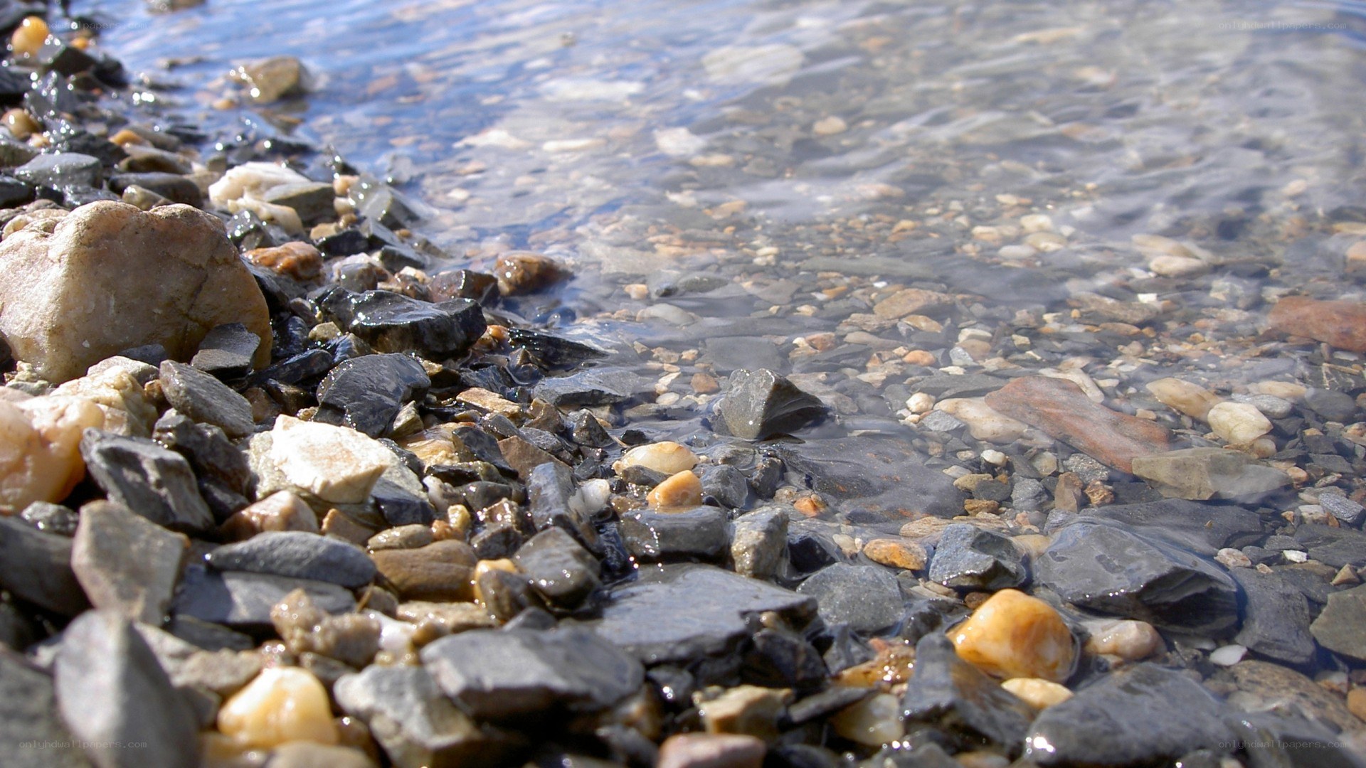 pebbles at the water's edge