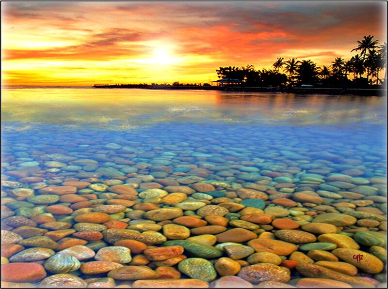 Pebbles in Shallow Water — Blue, Serene