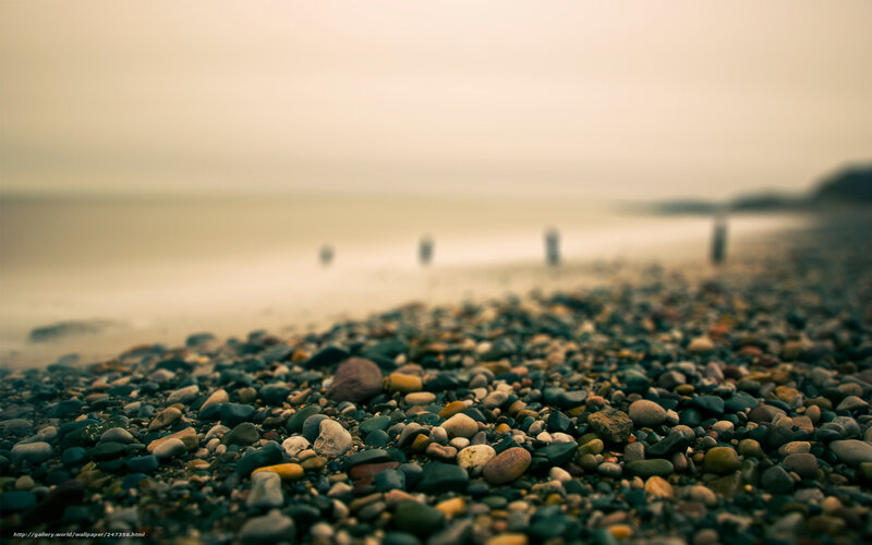 pebbles on a misty beach