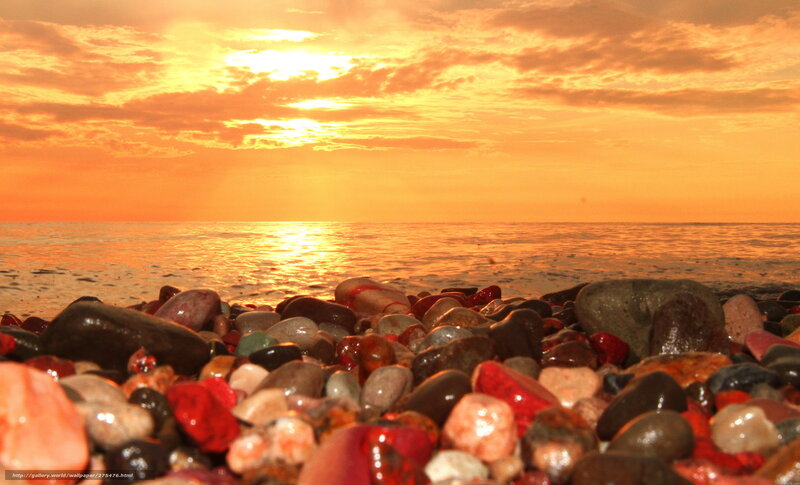 Pebbles on Beach at Sunset — Orange