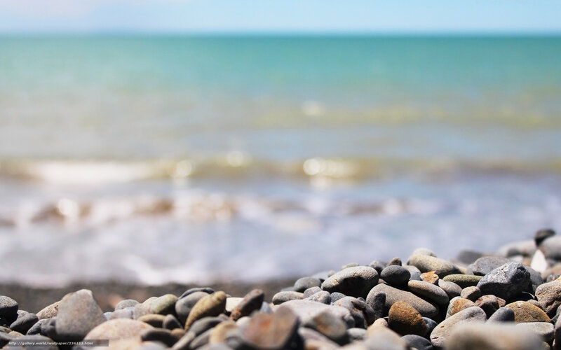 Pebbles on Beach — Blue, Serene, Afternoon