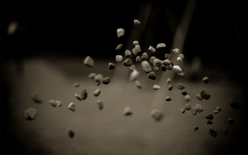 pebbles suspended in air