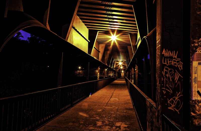 Pedestrian Bridge at Night — Black, Dark
