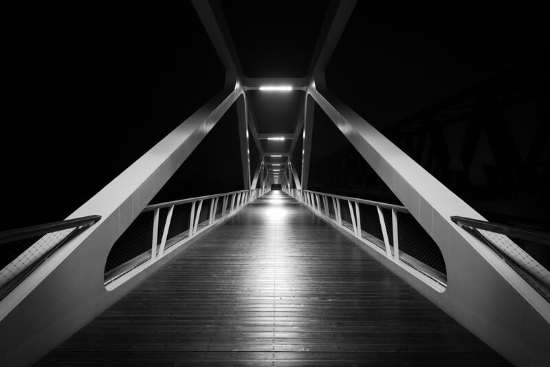 Pedestrian Bridge at Night — Black