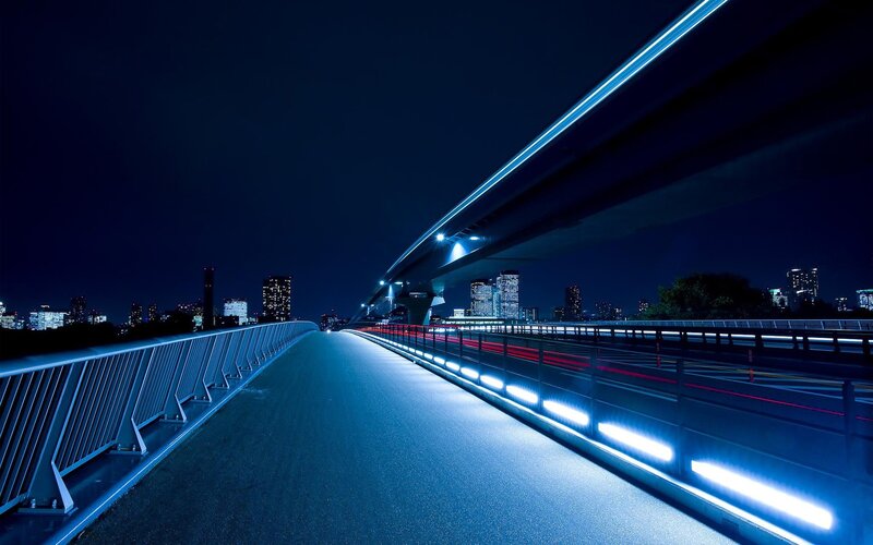 Pedestrian Bridge at Night — Blue