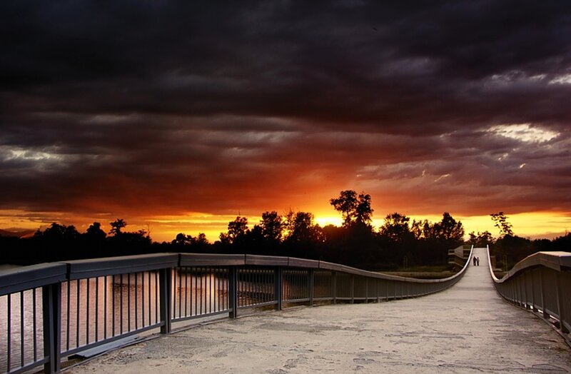 Pedestrian Bridge at Sunset — Orange