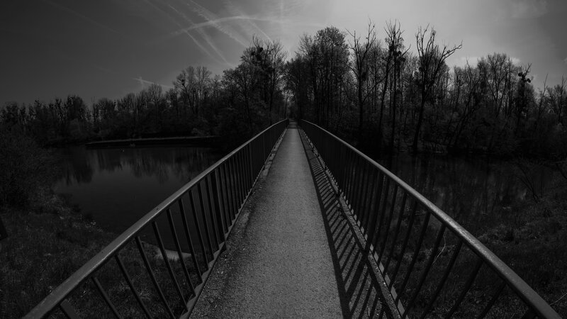 Pedestrian Bridge over River — Black