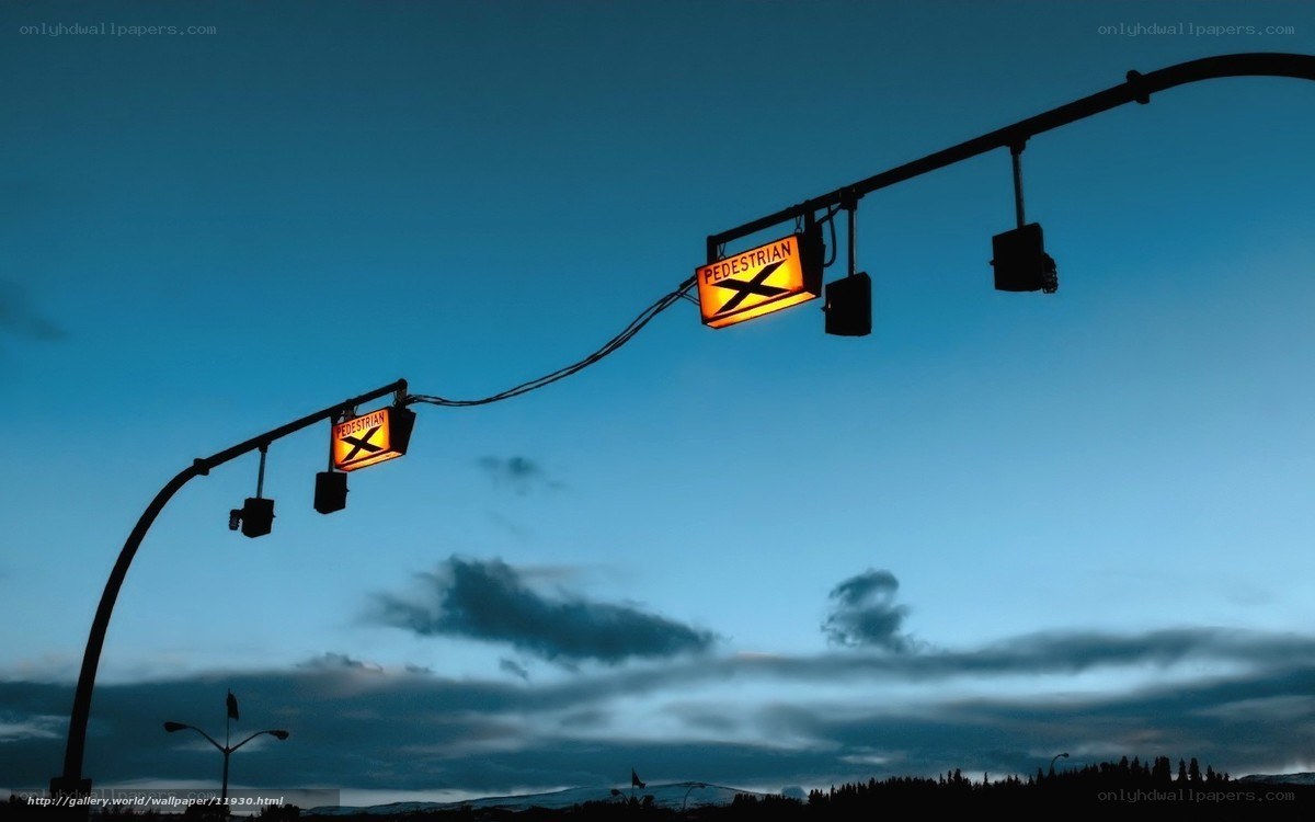 Pedestrian crossing lights at dusk
