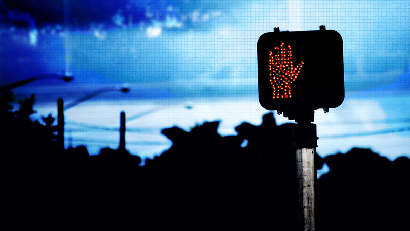 Pedestrian crossing signal at night