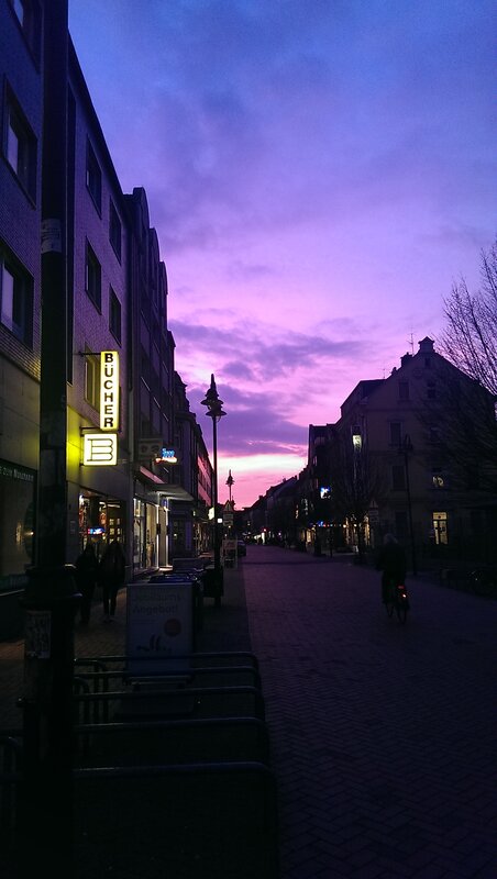 Pedestrian Street at Dusk — Purple