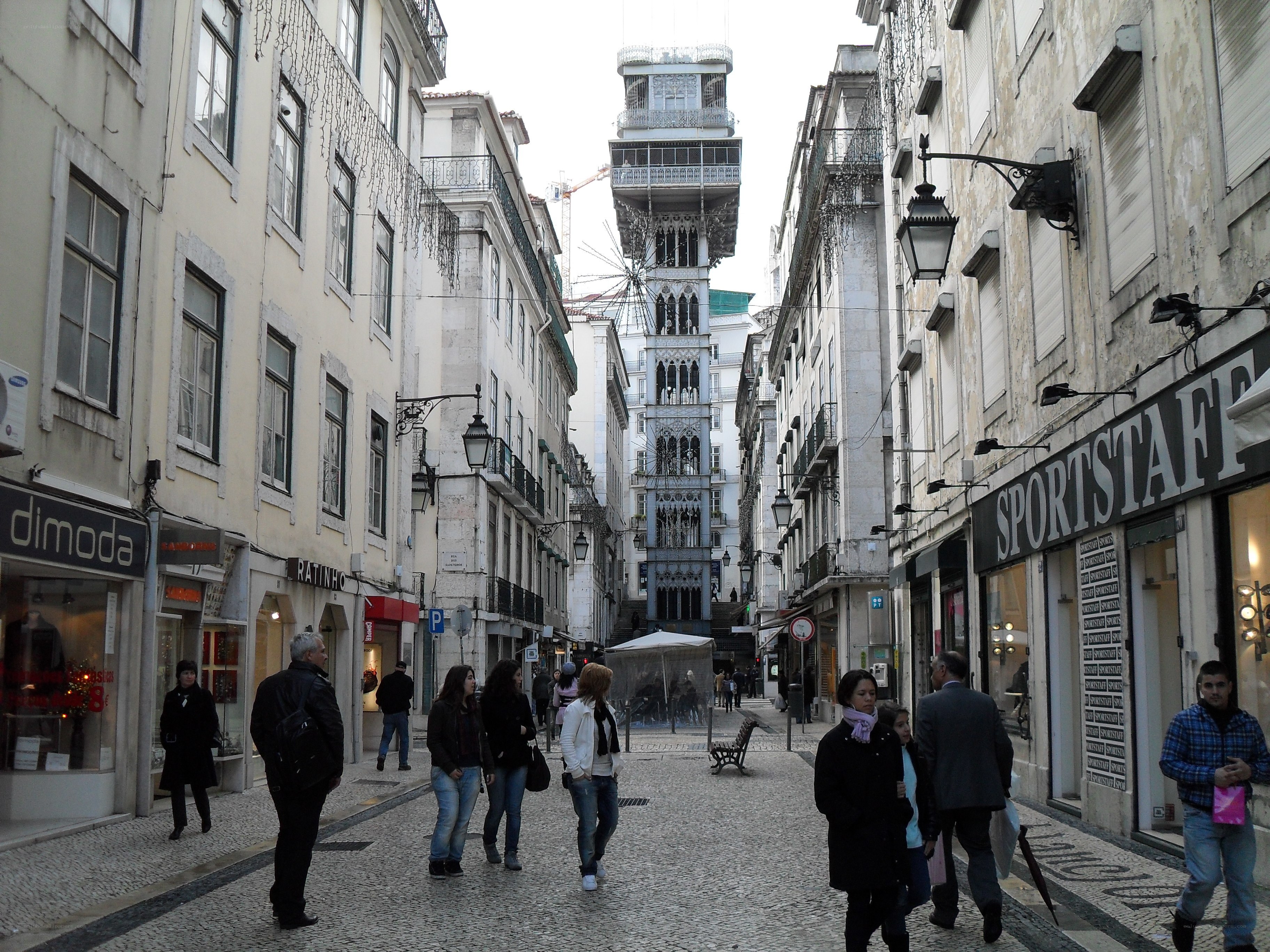 Pedestrian street with historic elevator