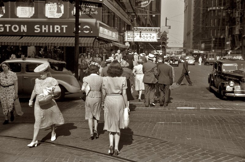 Pedestrians crossing a city street