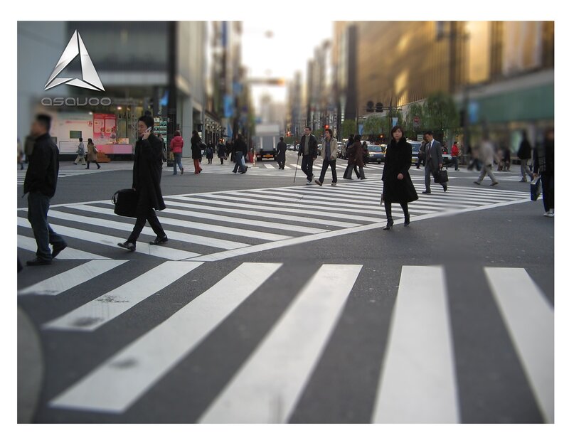 Pedestrians crossing a city street