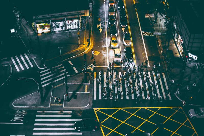 Pedestrians Crossing Street — Black, Dramatic