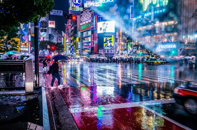 Pedestrians Crossing Street — Blue