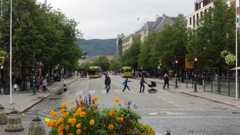 Pedestrians crossing street in city
