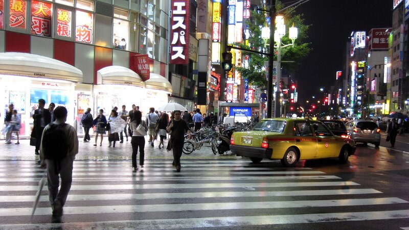 Pedestrians Crossing Street — Yellow, Busy
