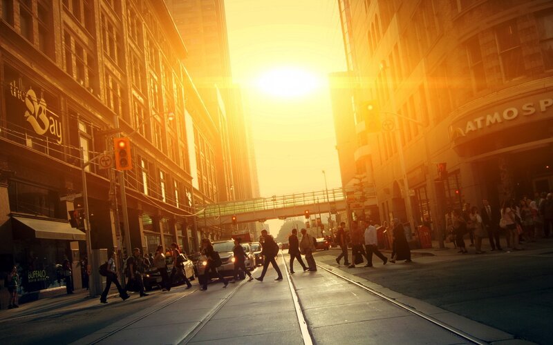 Pedestrians Crossing Street — Yellow, Dramatic