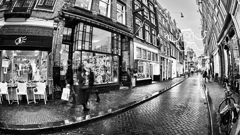 Pedestrians on Wet Street — Black, Dramatic, Night