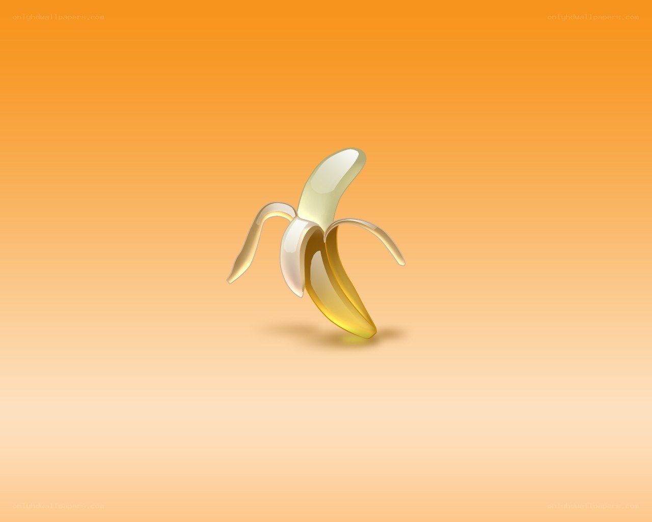 peeled banana on orange background