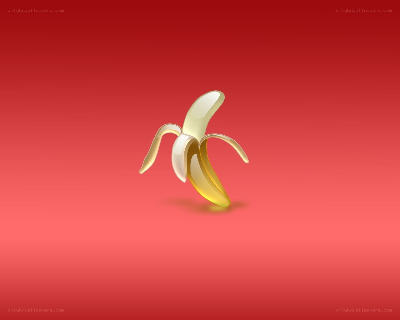 peeled banana on red background