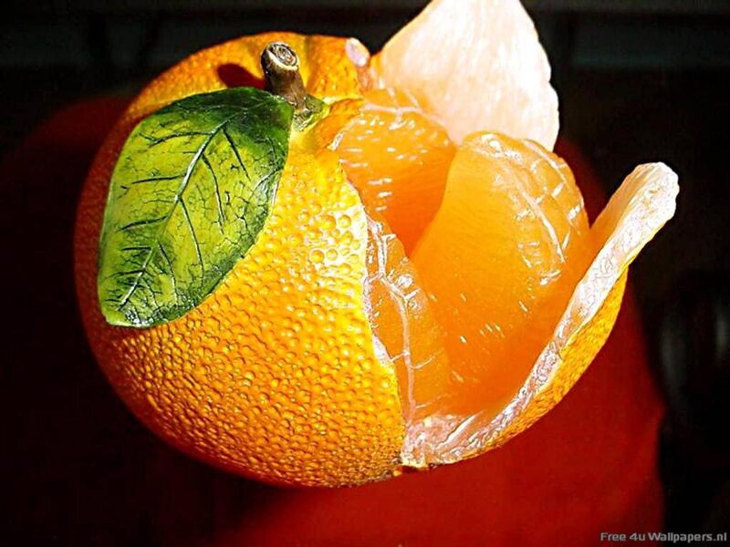 Peeled Orange Fruit — Dramatic, Photograph, Leaf, Fruit Segments