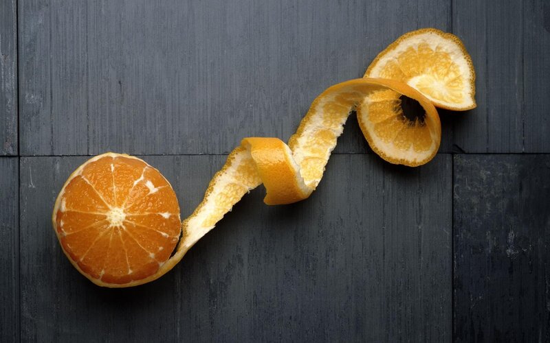 Peeled Orange on Wood — Minimalist