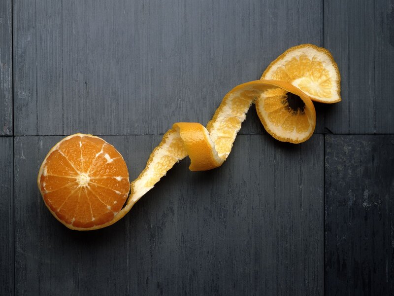 Peeled Orange on Wood