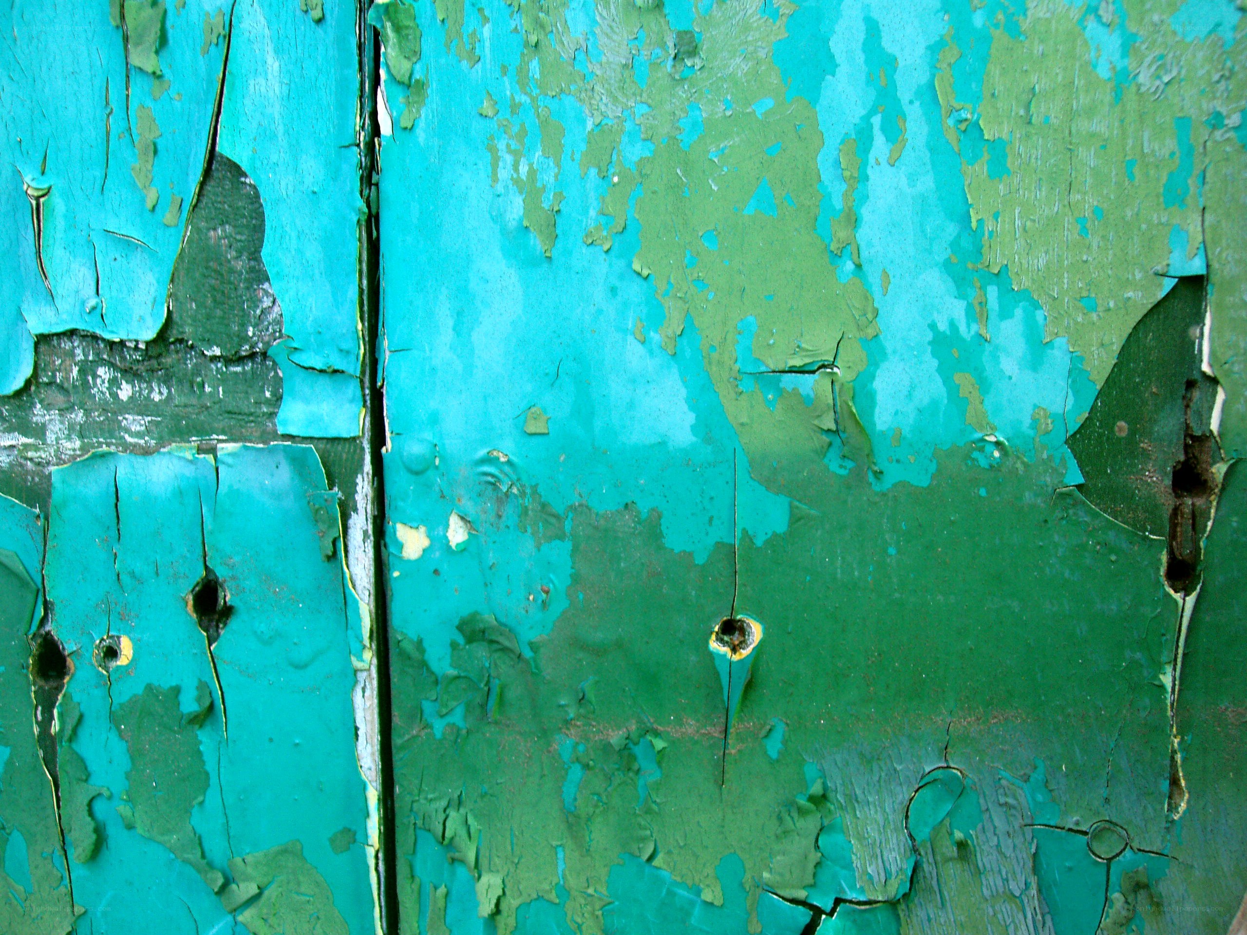 peeling blue and green paint