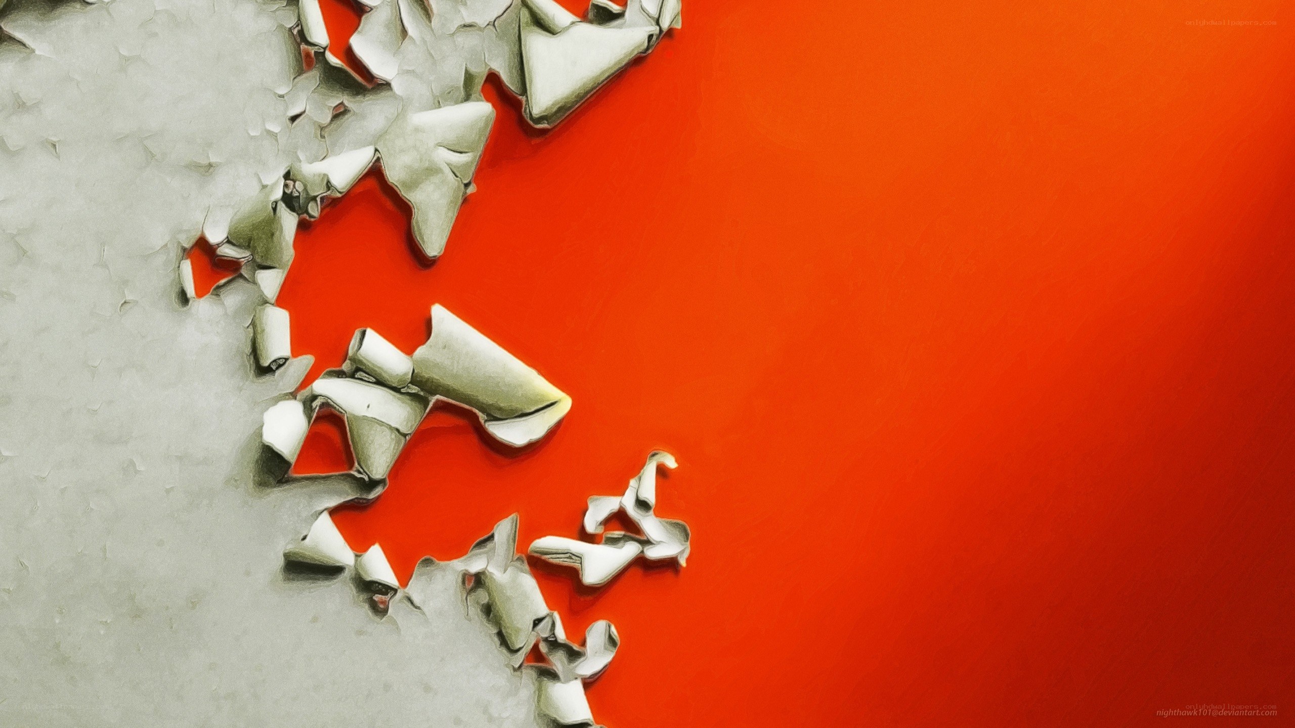 peeling paint on red wall