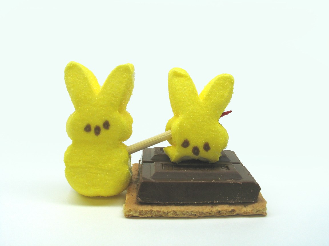 Peeps roasting marshmallows