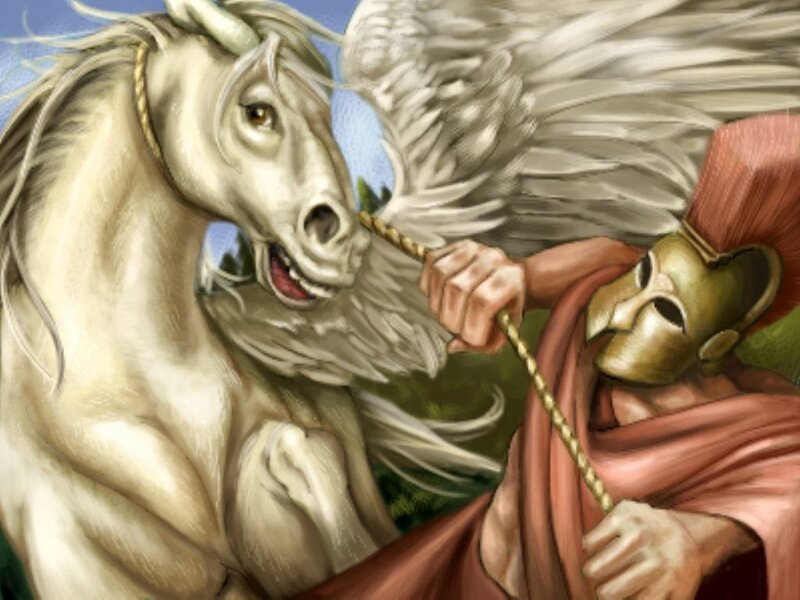 Pegasus and warrior in battle
