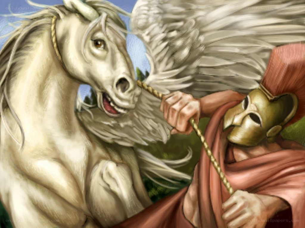 Pegasus and warrior in battle