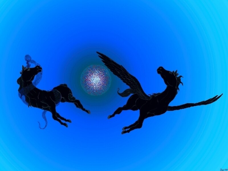 Pegasus and winged horse silhouettes
