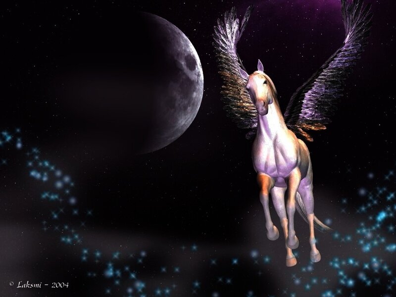 Pegasus Flying in Space — Purple