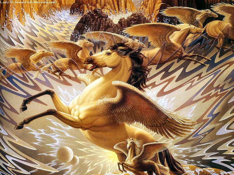 Pegasus horses in flight